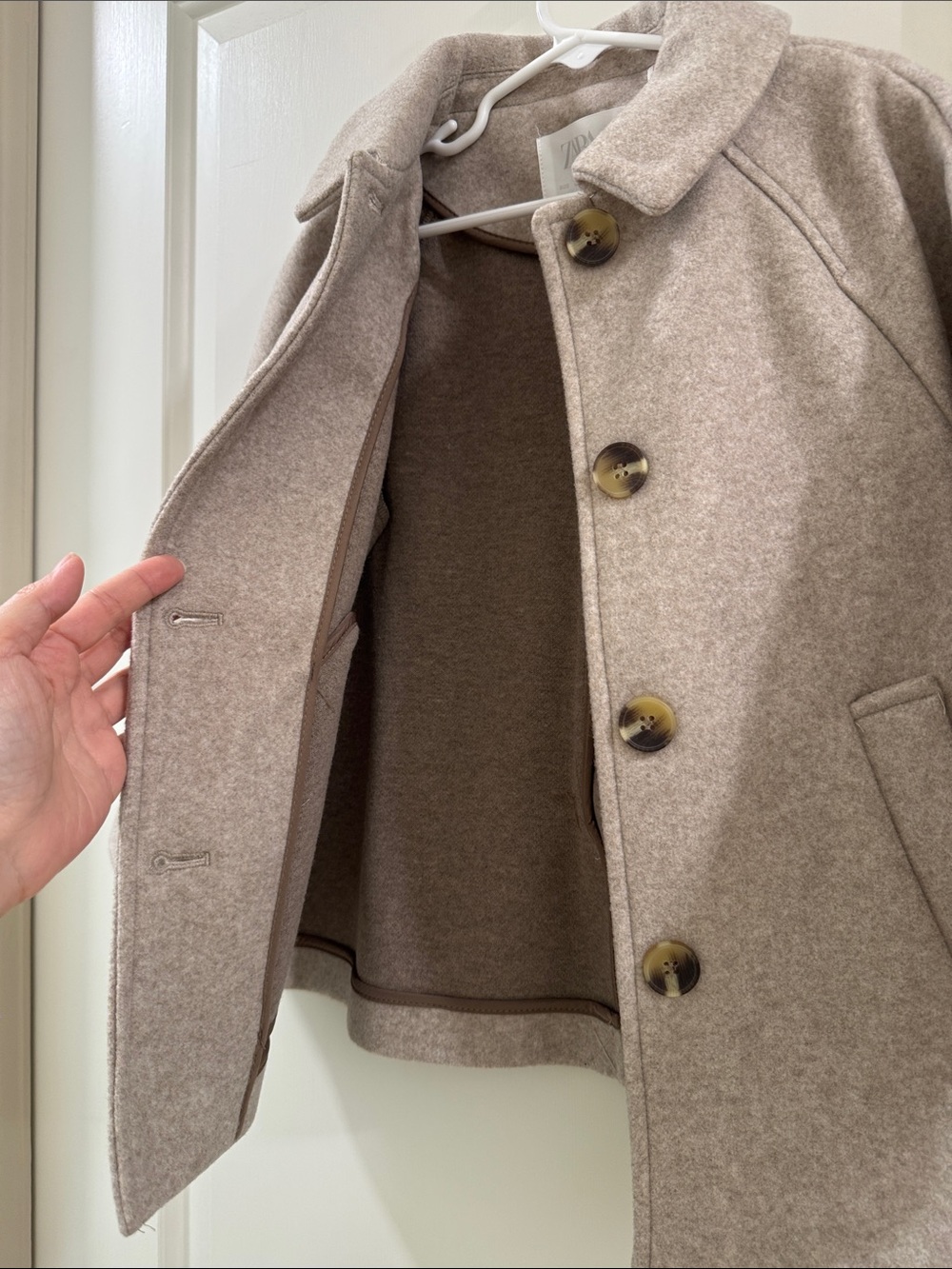 Zara Kids Beige Wool-Blend Button Pea Coat - Picture 8 of 10